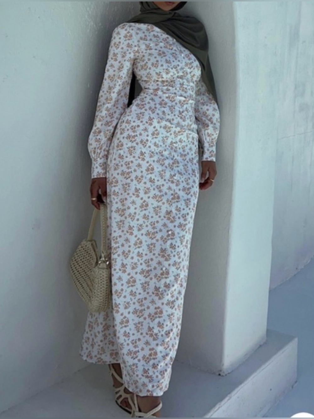 Veiled New York Cream and Peach Floral Long Sleeve Maxi Dress - Size S